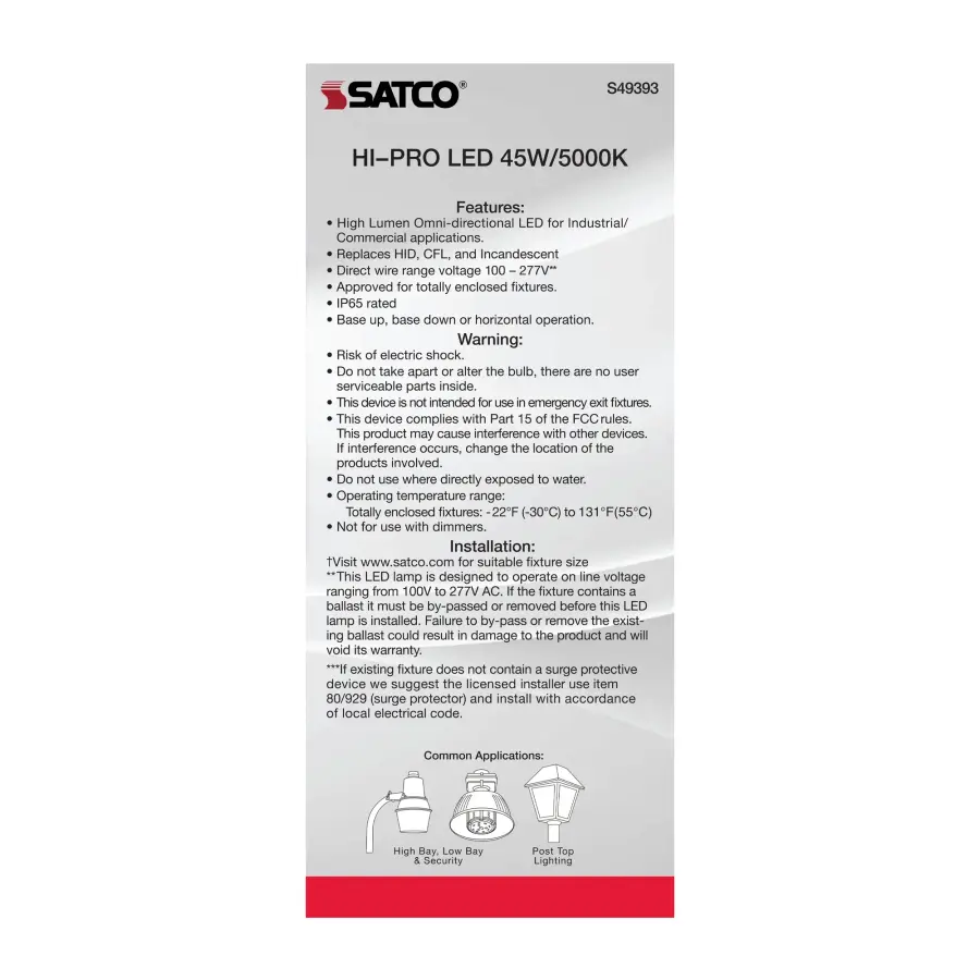 45 Watt LED HID Replacement - 5000K - Extended Mogul base - Type B Ballast Bypass - Economy Hi-Pro - Image 6