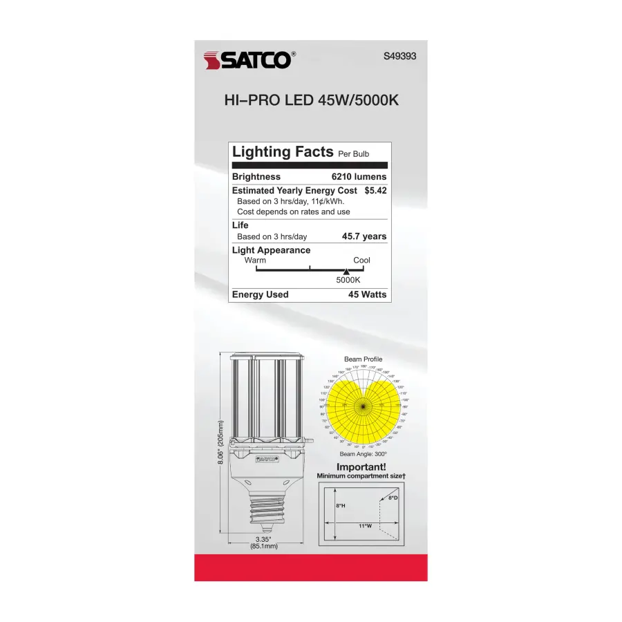 45 Watt LED HID Replacement - 5000K - Extended Mogul base - Type B Ballast Bypass - Economy Hi-Pro - Image 7