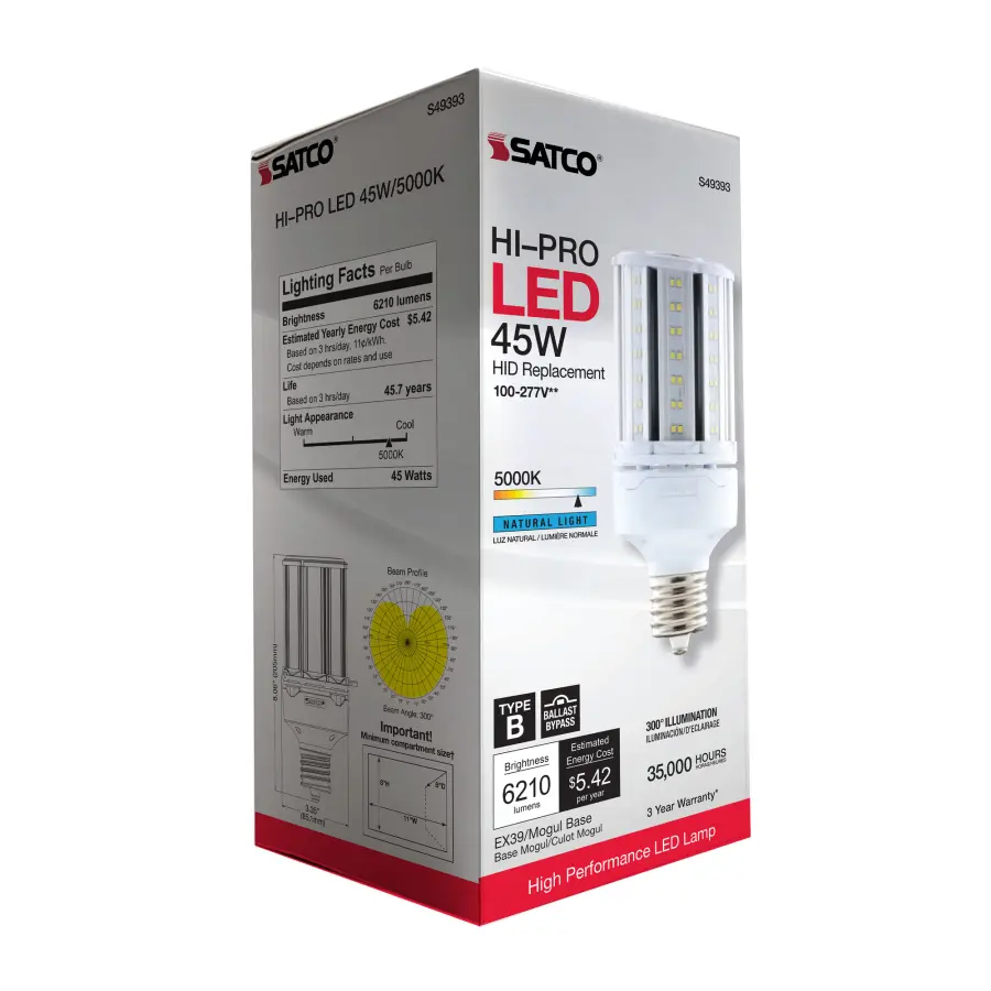 45 Watt LED HID Replacement - 5000K - Extended Mogul base - Type B Ballast Bypass - Economy Hi-Pro - Image 8