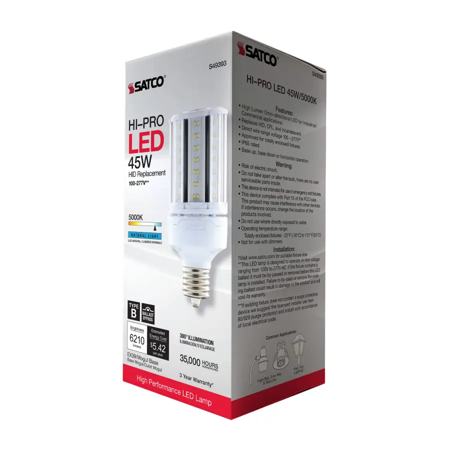 45 Watt LED HID Replacement - 5000K - Extended Mogul base - Type B Ballast Bypass - Economy Hi-Pro - Image 9