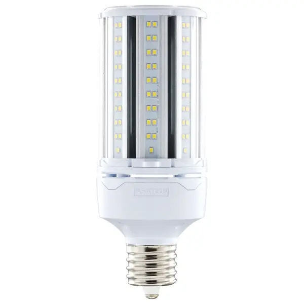 Satco's 54-watt Hi-Pro LED lamp is an energy efficient lighting solution for large scale lighting applications. Perfect for gymnasiums, factory floors, health clubs, and warehouses, this lamp is designed to deliver clean, efficient LED light. This versatile lamp has a corncob shape and delivers 35,000 hours of natural white light.