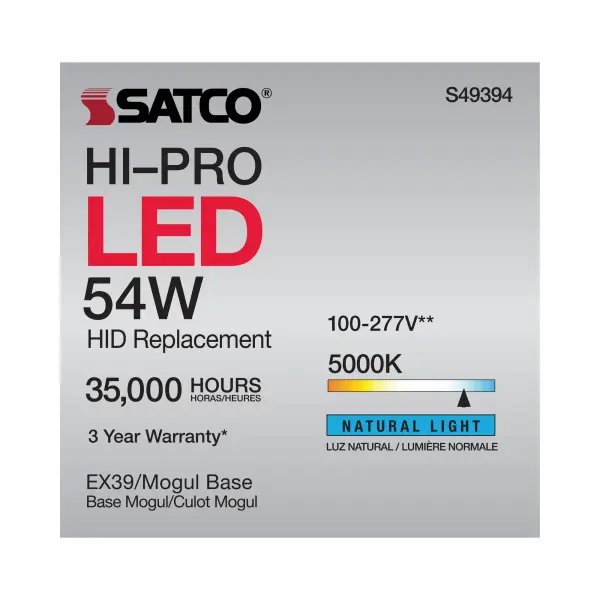 54 Watt LED HID Replacement - 5000K - Extended Mogul base - Type B Ballast Bypass - Economy Hi-Pro - Image 11