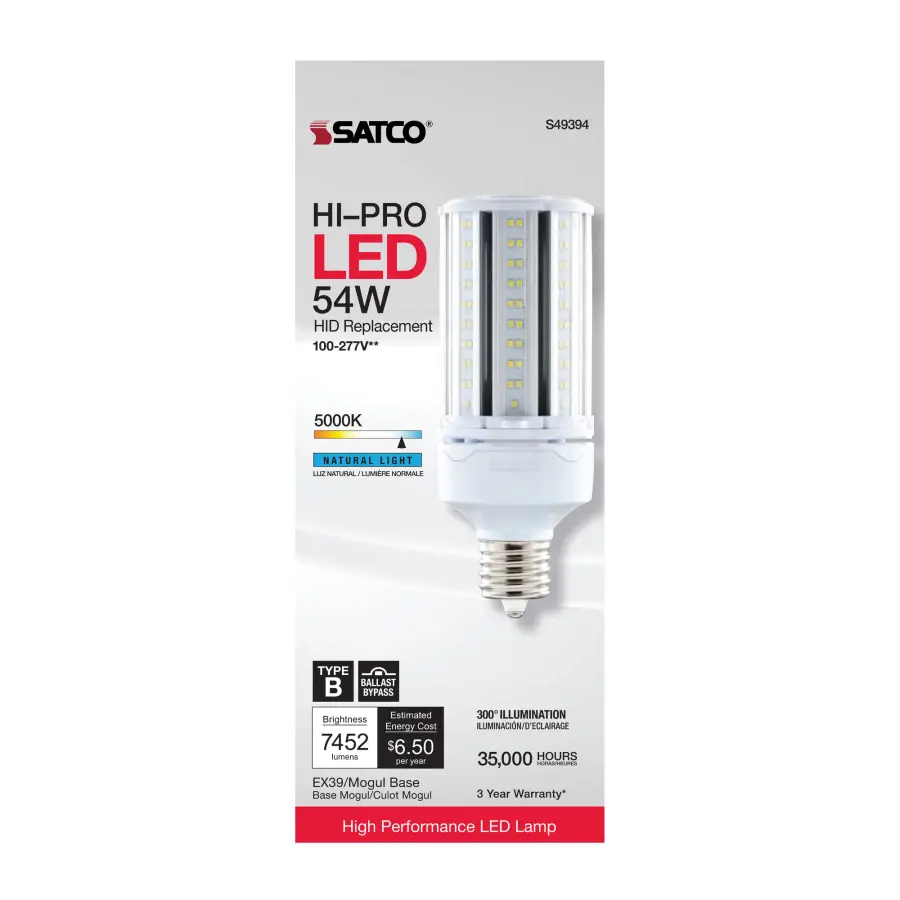 54 Watt LED HID Replacement - 5000K - Extended Mogul base - Type B Ballast Bypass - Economy Hi-Pro - Image 5