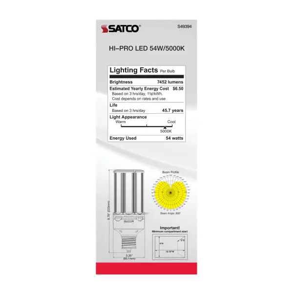 54 Watt LED HID Replacement - 5000K - Extended Mogul base - Type B Ballast Bypass - Economy Hi-Pro - Image 8