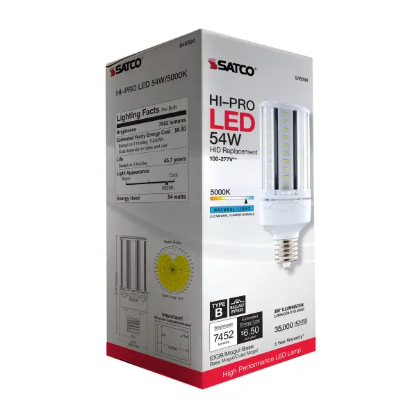 54 Watt LED HID Replacement - 5000K - Extended Mogul base - Type B Ballast Bypass - Economy Hi-Pro - Image 9