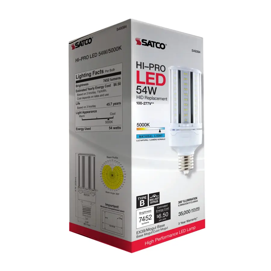 54 Watt LED HID Replacement - 5000K - Extended Mogul base - Type B Ballast Bypass - Economy Hi-Pro - Image 9