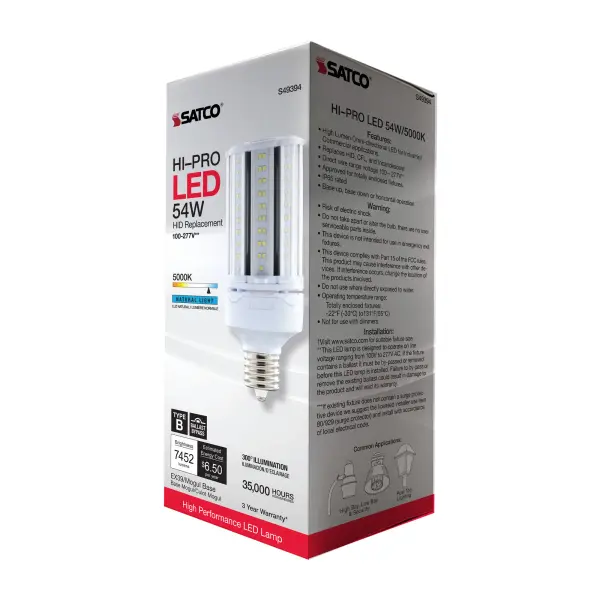 54 Watt LED HID Replacement - 5000K - Extended Mogul base - Type B Ballast Bypass - Economy Hi-Pro - Image 10