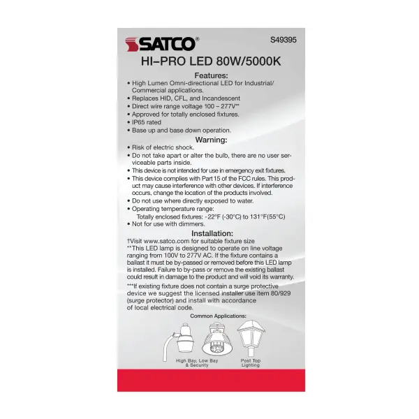 80 Watt LED HID Replacement - 5000K - Extended Mogul base - Type B Ballast Bypass - Economy Hi-Pro - Image 7