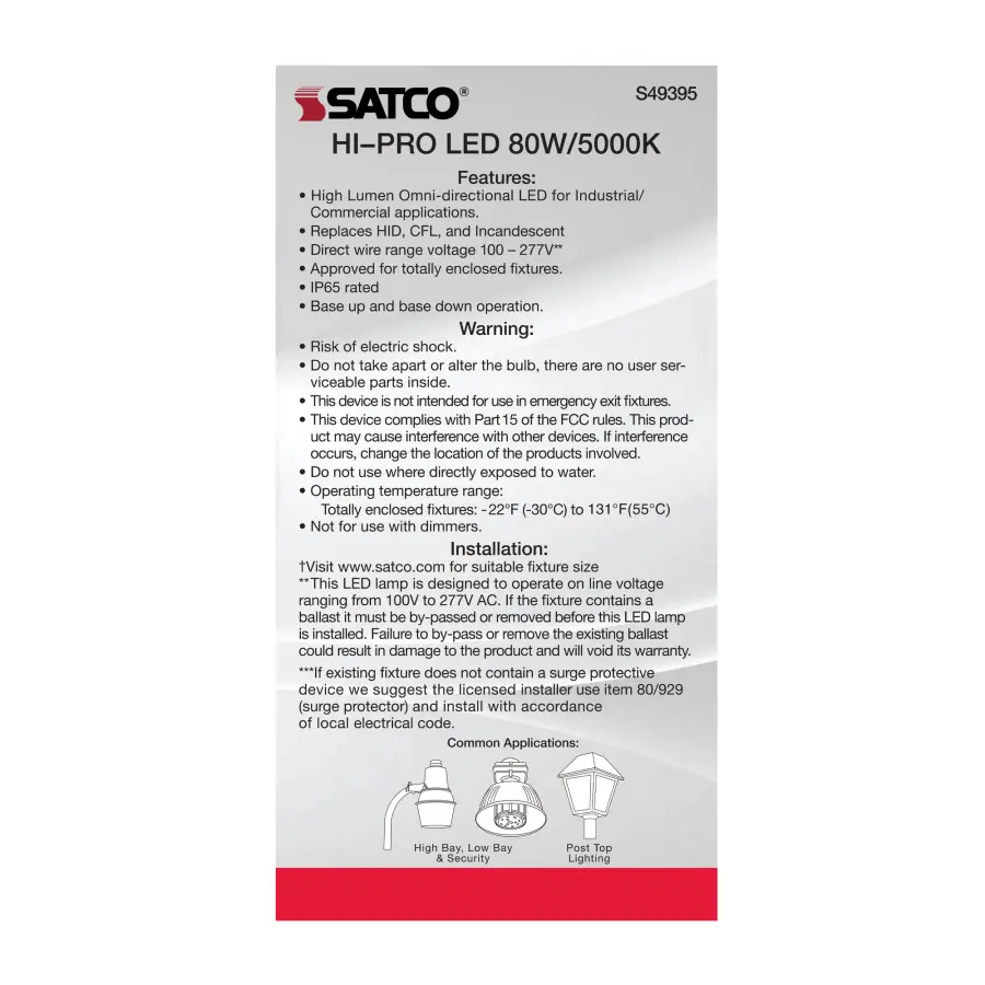80 Watt LED HID Replacement - 5000K - Extended Mogul base - Type B Ballast Bypass - Economy Hi-Pro - Image 7