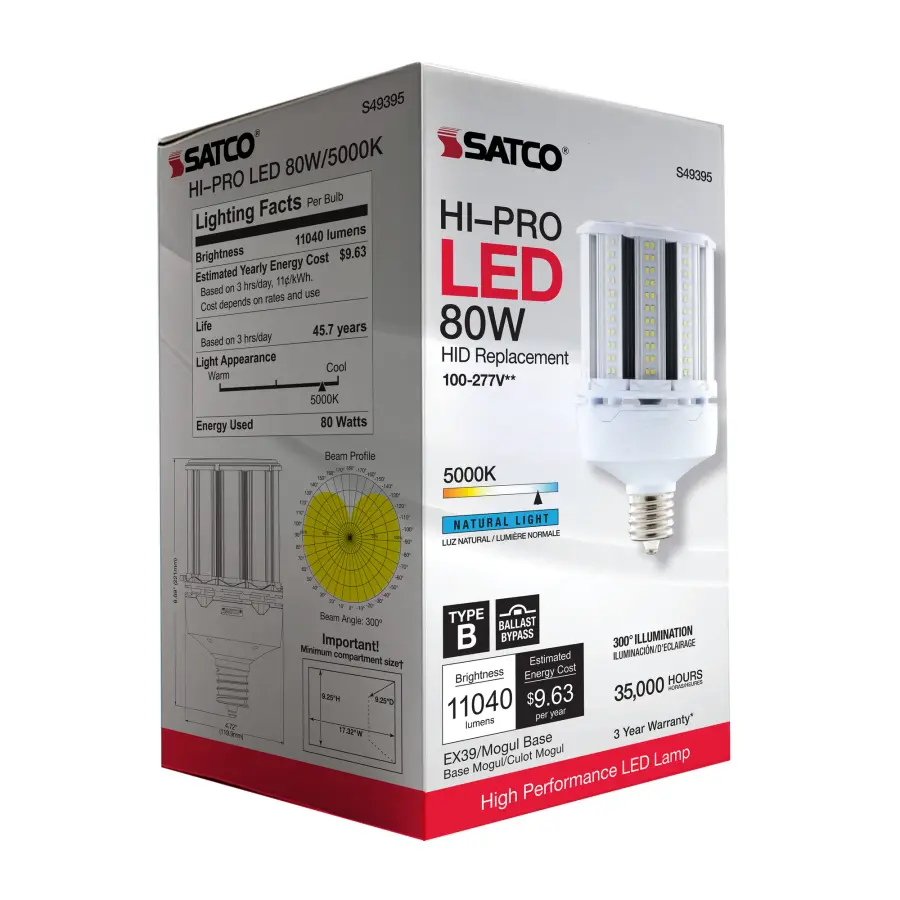 80 Watt LED HID Replacement - 5000K - Extended Mogul base - Type B Ballast Bypass - Economy Hi-Pro - Image 9