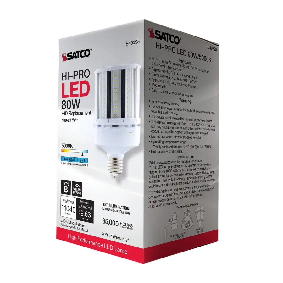 80 Watt LED HID Replacement - 5000K - Extended Mogul base - Type B Ballast Bypass - Economy Hi-Pro - Image 10