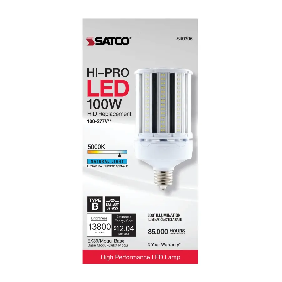 100 Watt LED HID Replacement - 5000K - Extended Mogul base - Type B Ballast Bypass - Economy Hi-Pro - Image 5