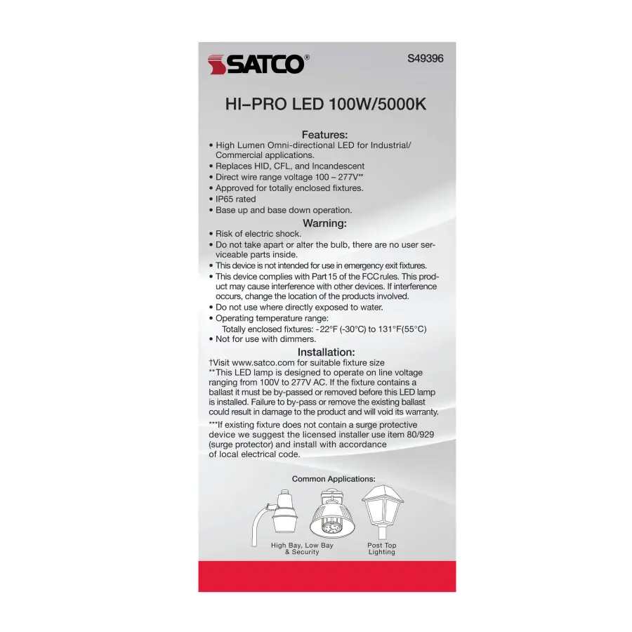 100 Watt LED HID Replacement - 5000K - Extended Mogul base - Type B Ballast Bypass - Economy Hi-Pro - Image 7