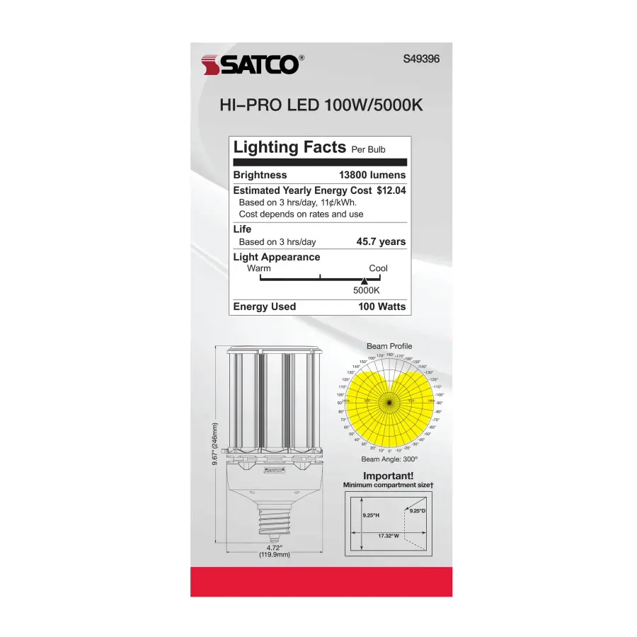 100 Watt LED HID Replacement - 5000K - Extended Mogul base - Type B Ballast Bypass - Economy Hi-Pro - Image 8