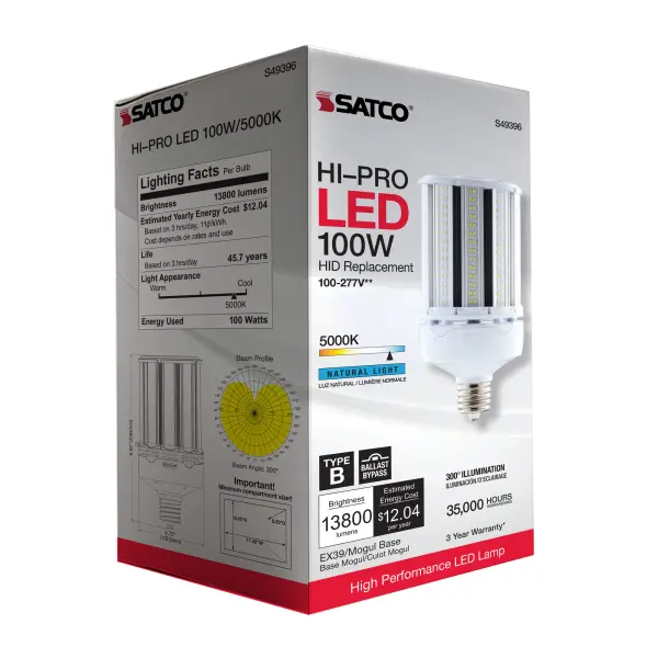 100 Watt LED HID Replacement - 5000K - Extended Mogul base - Type B Ballast Bypass - Economy Hi-Pro - Image 9