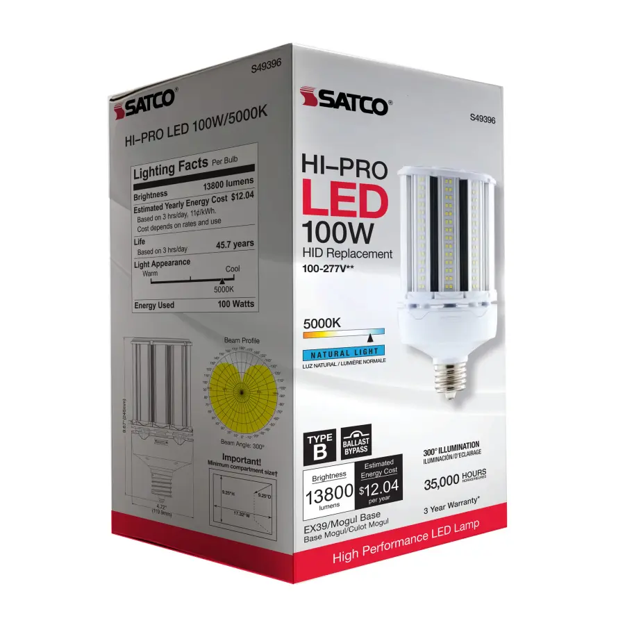 100 Watt LED HID Replacement - 5000K - Extended Mogul base - Type B Ballast Bypass - Economy Hi-Pro - Image 9