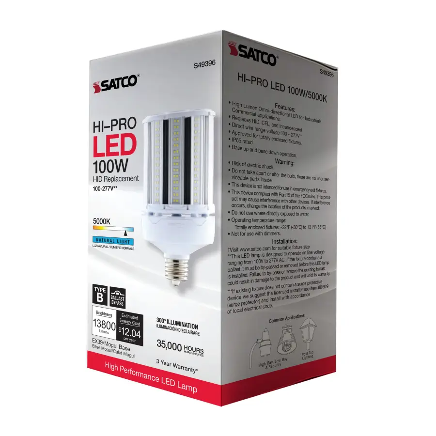 100 Watt LED HID Replacement - 5000K - Extended Mogul base - Type B Ballast Bypass - Economy Hi-Pro - Image 10