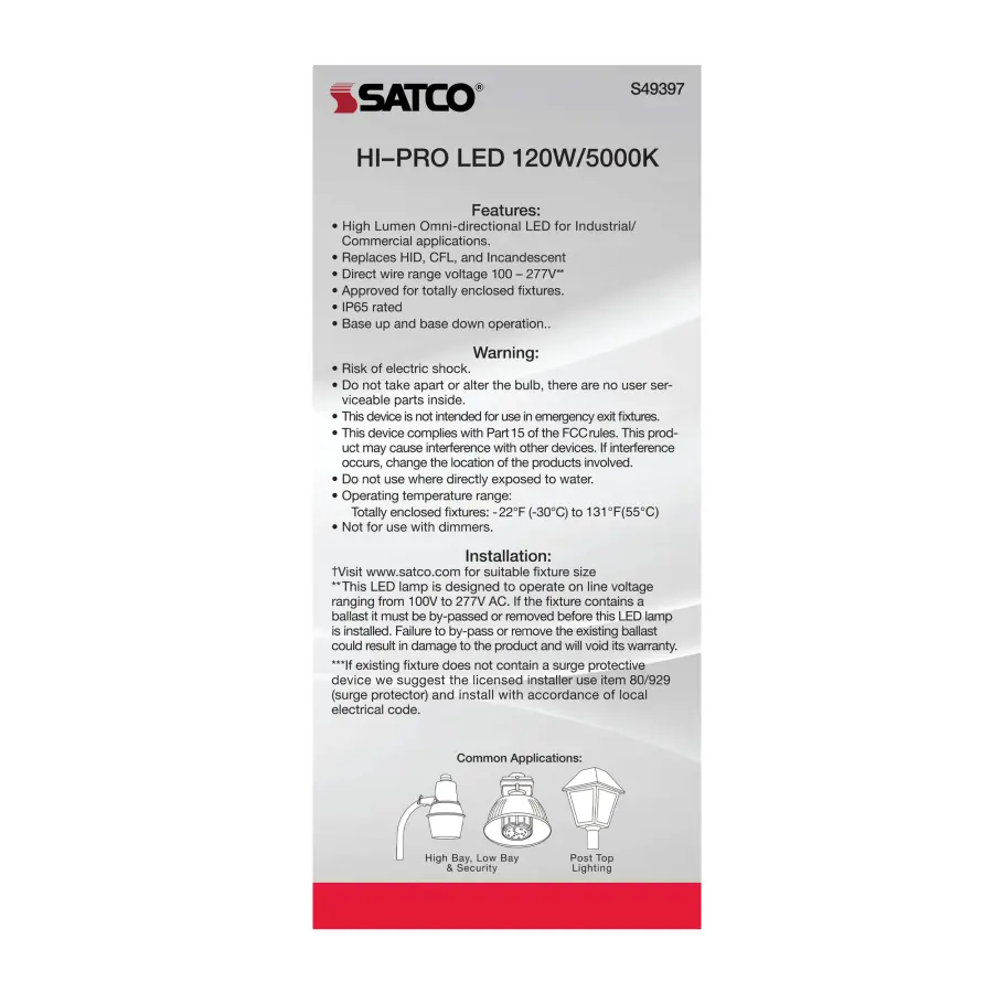 120 Watt LED HID Replacement - 5000K - Extended Mogul base - Type B Ballast Bypass - Economy Hi-Pro - Image 7