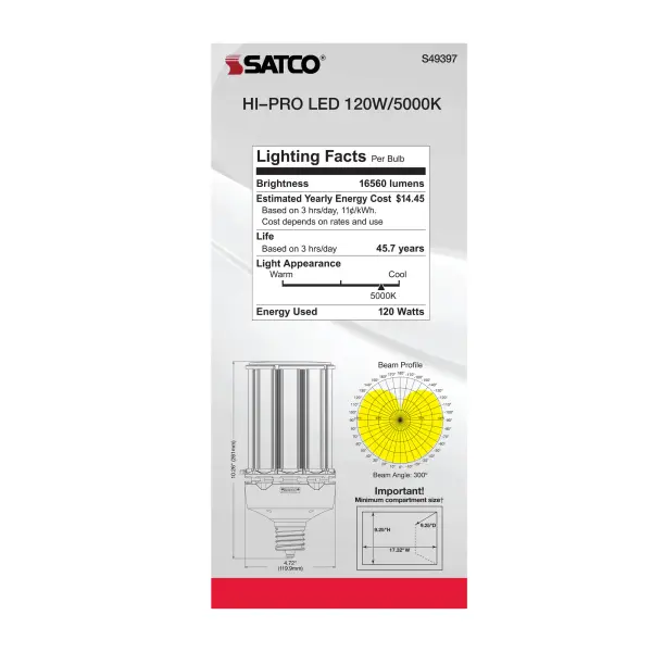 120 Watt LED HID Replacement - 5000K - Extended Mogul base - Type B Ballast Bypass - Economy Hi-Pro - Image 8