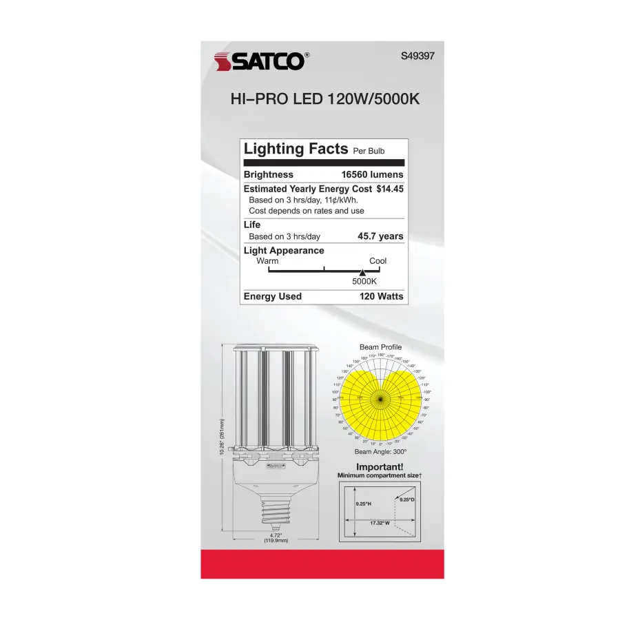 120 Watt LED HID Replacement - 5000K - Extended Mogul base - Type B Ballast Bypass - Economy Hi-Pro - Image 8