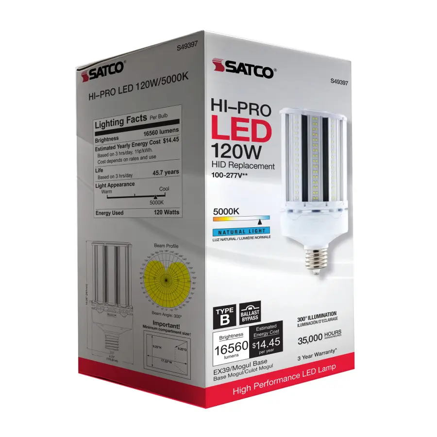 120 Watt LED HID Replacement - 5000K - Extended Mogul base - Type B Ballast Bypass - Economy Hi-Pro - Image 9