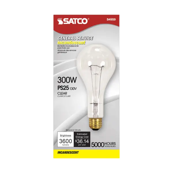 300 Watt PS25 Incandescent - Clear - 5000 Average rated hours - 3600 Lumens - Medium base - 130 Volt - alternate view