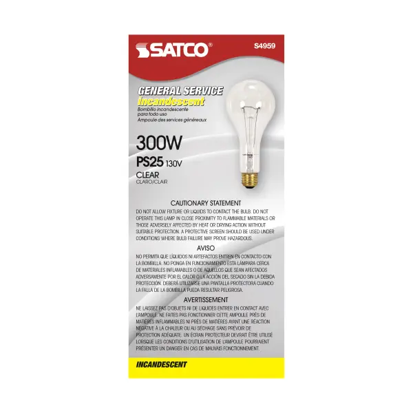 300 Watt PS25 Incandescent - Clear - 5000 Average rated hours - 3600 Lumens - Medium base - 130 Volt - Image 3