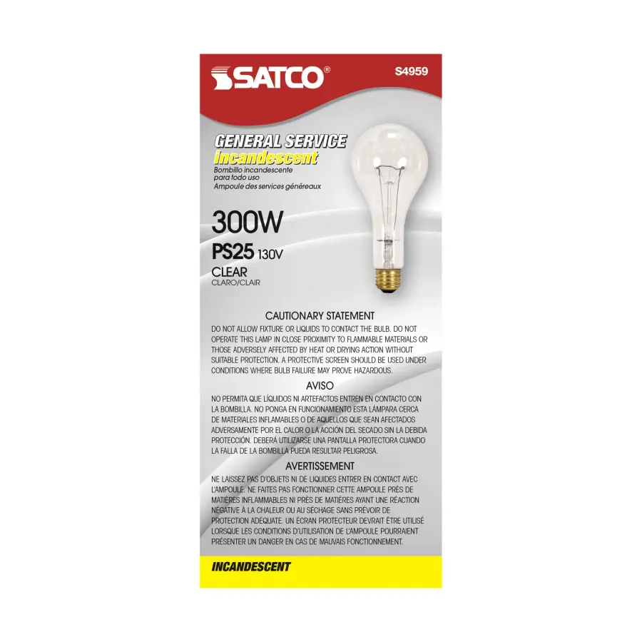 300 Watt PS25 Incandescent - Clear - 5000 Average rated hours - 3600 Lumens - Medium base - 130 Volt - Image 3