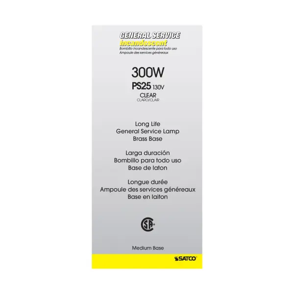 300 Watt PS25 Incandescent - Clear - 5000 Average rated hours - 3600 Lumens - Medium base - 130 Volt - Image 4