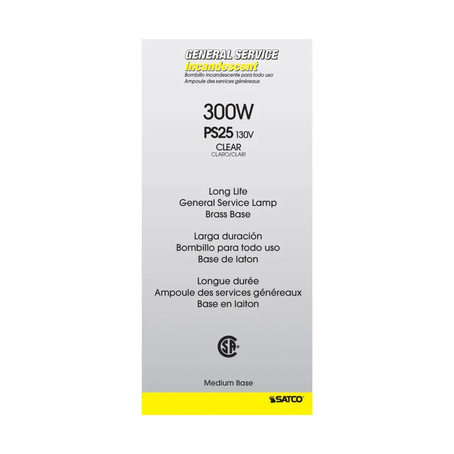 300 Watt PS25 Incandescent - Clear - 5000 Average rated hours - 3600 Lumens - Medium base - 130 Volt - Image 4