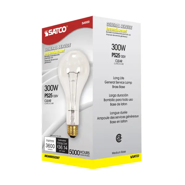 300 Watt PS25 Incandescent - Clear - 5000 Average rated hours - 3600 Lumens - Medium base - 130 Volt - Image 6