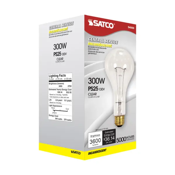 300 Watt PS25 Incandescent - Clear - 5000 Average rated hours - 3600 Lumens - Medium base - 130 Volt - Image 7