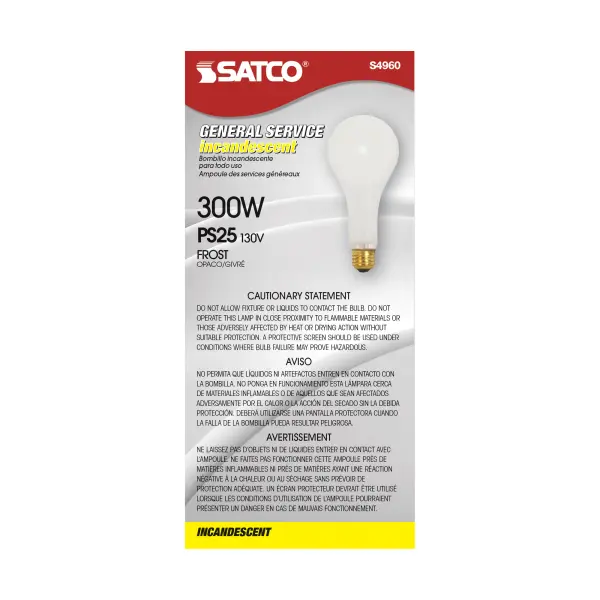 300 Watt PS25 Incandescent - Frost - 5000 Average rated hours - 3600 Lumens - Medium base - 130 Volt - Image 3