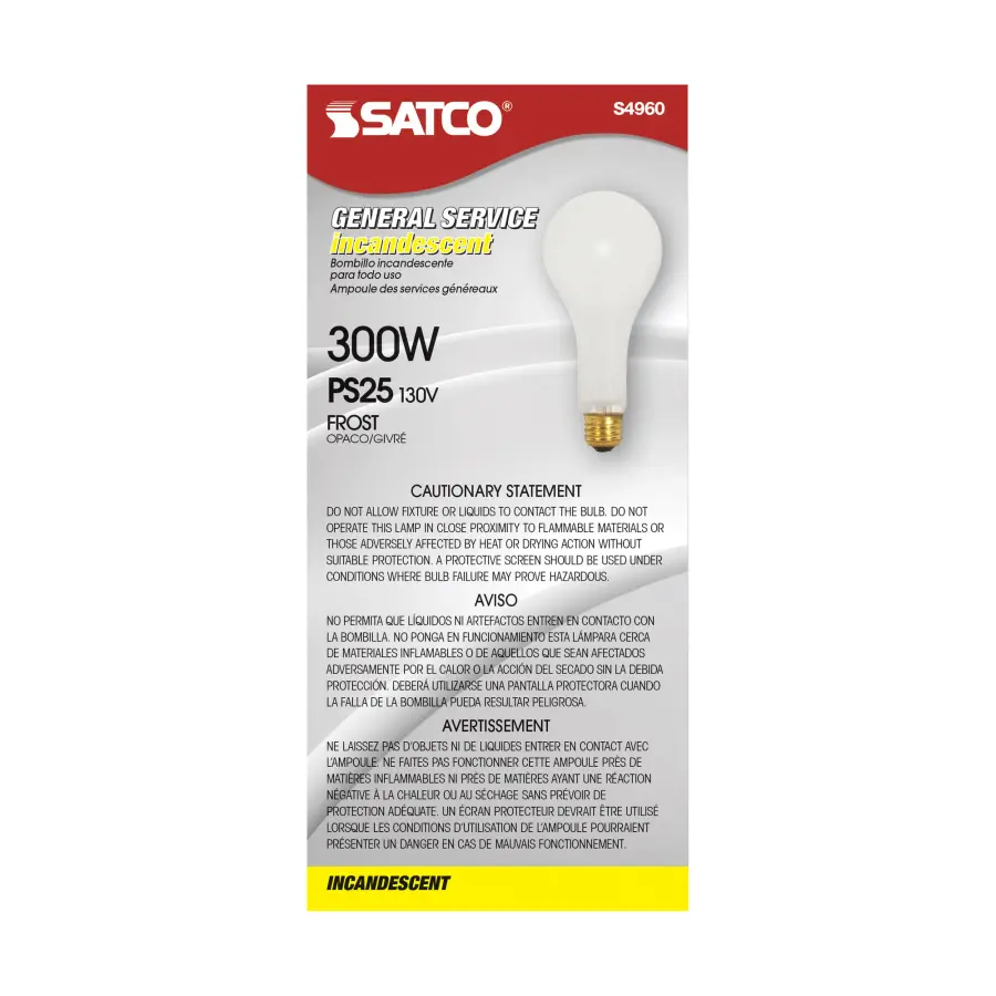 300 Watt PS25 Incandescent - Frost - 5000 Average rated hours - 3600 Lumens - Medium base - 130 Volt - Image 3