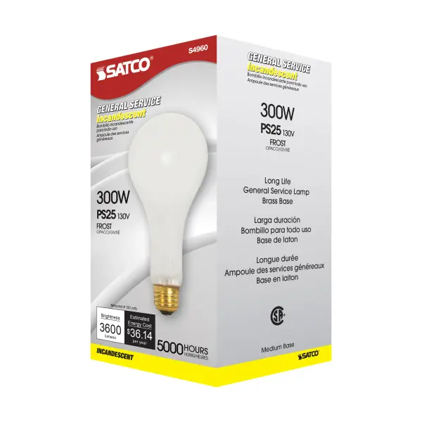300 Watt PS25 Incandescent - Frost - 5000 Average rated hours - 3600 Lumens - Medium base - 130 Volt - Image 6