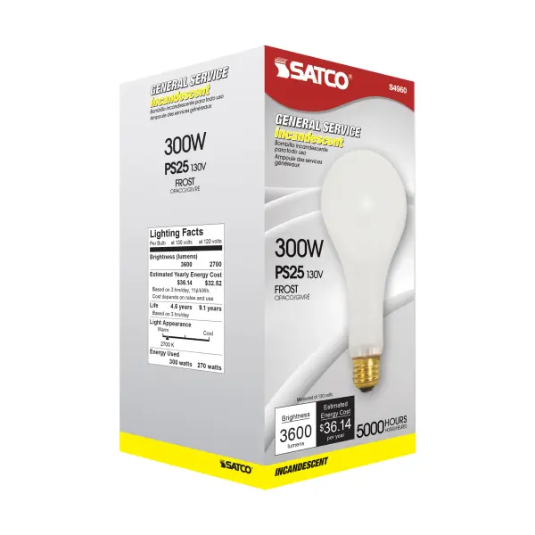 300 Watt PS25 Incandescent - Frost - 5000 Average rated hours - 3600 Lumens - Medium base - 130 Volt - Image 7