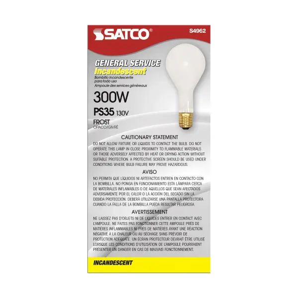 300 Watt PS35 Incandescent - Frost - 2500 Average rated hours - 3600 Lumens - Mogul base - 130 Volt - Image 3