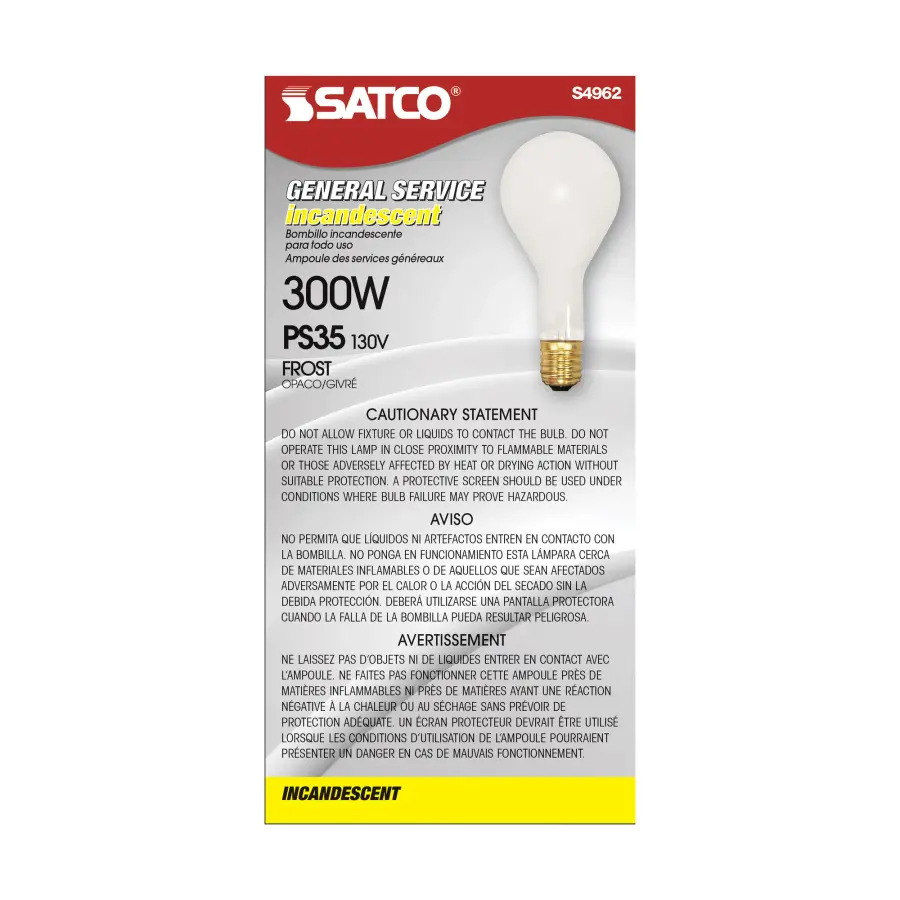 300 Watt PS35 Incandescent - Frost - 2500 Average rated hours - 3600 Lumens - Mogul base - 130 Volt - Image 3
