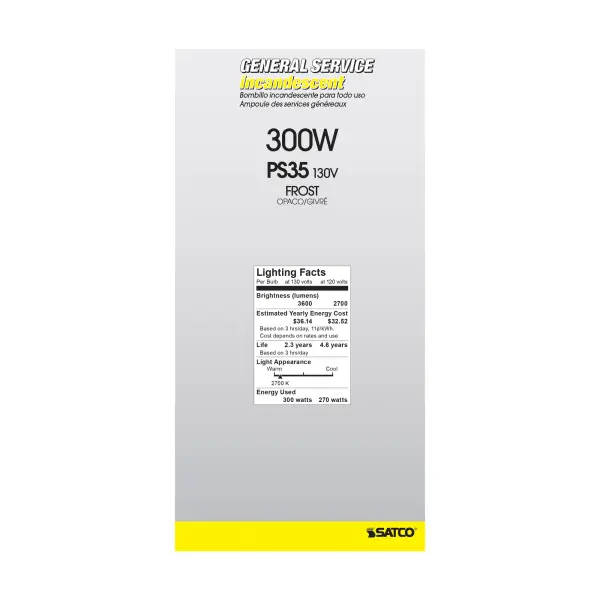 300 Watt PS35 Incandescent - Frost - 2500 Average rated hours - 3600 Lumens - Mogul base - 130 Volt - Image 5