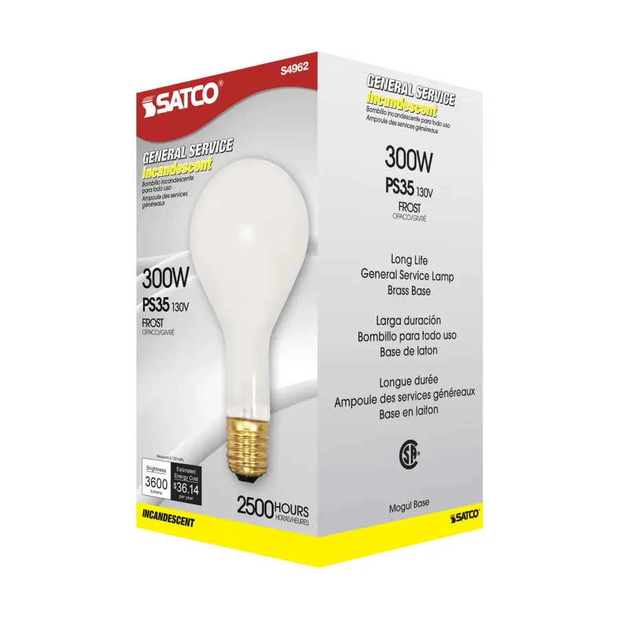 300 Watt PS35 Incandescent - Frost - 2500 Average rated hours - 3600 Lumens - Mogul base - 130 Volt - Image 6