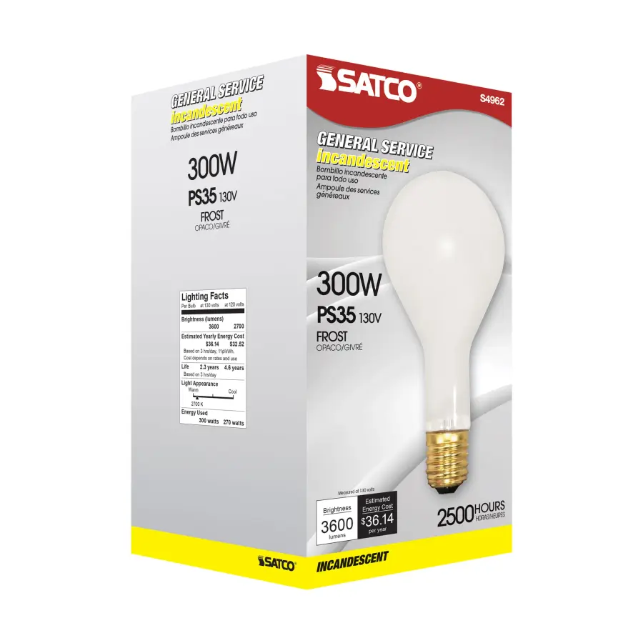 300 Watt PS35 Incandescent - Frost - 2500 Average rated hours - 3600 Lumens - Mogul base - 130 Volt - Image 7