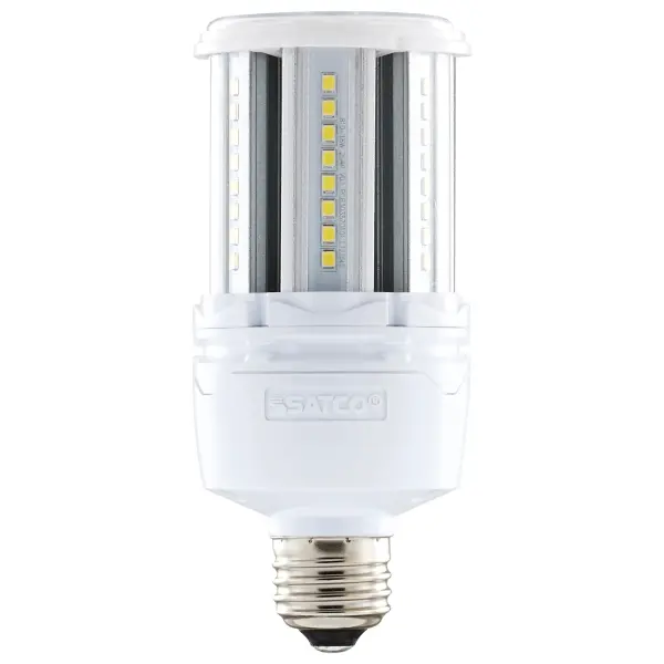 Satco's 18-watt Hi-Pro LED lamp is an energy efficient lighting solution for large scale lighting applications. Perfect for gymnasiums, factory floors, health clubs, and warehouses, this lamp is designed to deliver clean, efficient LED light. This versatile lamp has a corncob shape and delivers 35,000 hours of warm white light.