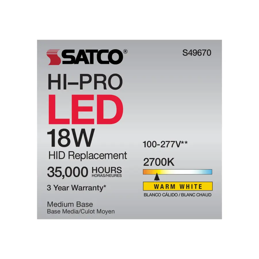 18 Watt LED HID Replacement - 80 CRI - 2700K - Type B - Ballast Bypass - Medium base - Economy Hi-Pro - Image 11