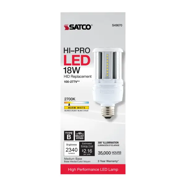 18 Watt LED HID Replacement - 80 CRI - 2700K - Type B - Ballast Bypass - Medium base - Economy Hi-Pro - Image 5