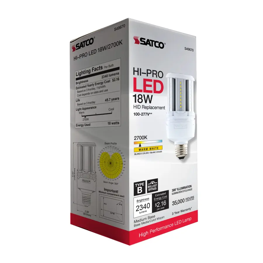 18 Watt LED HID Replacement - 80 CRI - 2700K - Type B - Ballast Bypass - Medium base - Economy Hi-Pro - Image 9