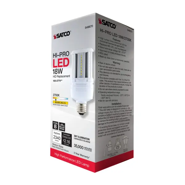 18 Watt LED HID Replacement - 80 CRI - 2700K - Type B - Ballast Bypass - Medium base - Economy Hi-Pro - Image 10