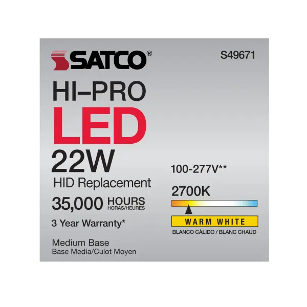 22 Watt LED HID Replacement - 80 CRI - 2700K - Type B - Ballast Bypass - Medium base - Economy Hi-Pro - Image 11
