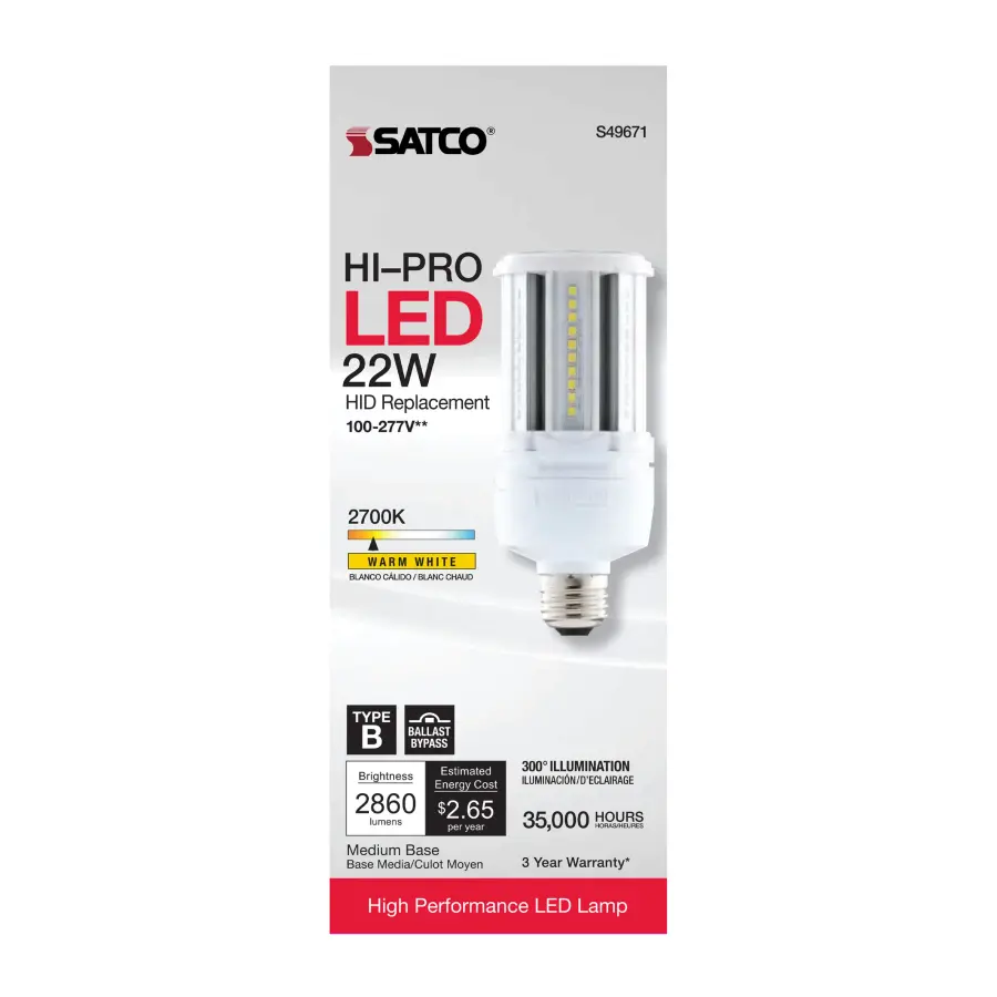 22 Watt LED HID Replacement - 80 CRI - 2700K - Type B - Ballast Bypass - Medium base - Economy Hi-Pro - Image 5