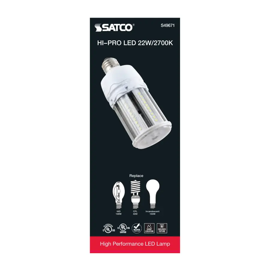 22 Watt LED HID Replacement - 80 CRI - 2700K - Type B - Ballast Bypass - Medium base - Economy Hi-Pro - Image 6