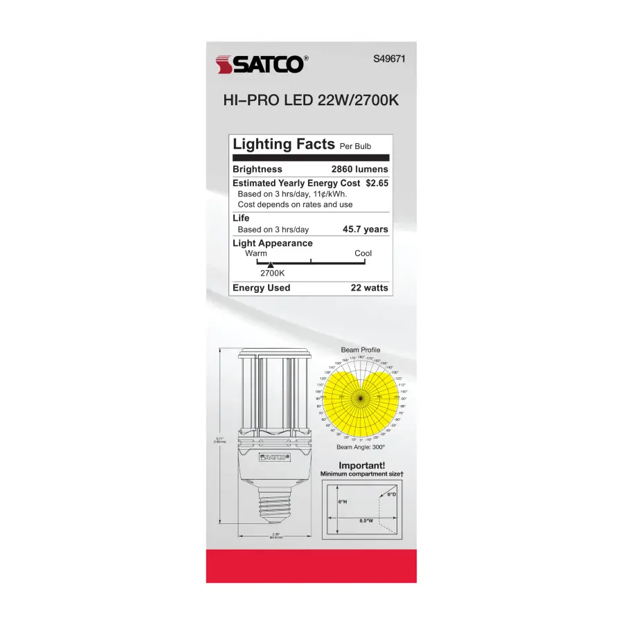22 Watt LED HID Replacement - 80 CRI - 2700K - Type B - Ballast Bypass - Medium base - Economy Hi-Pro - Image 8